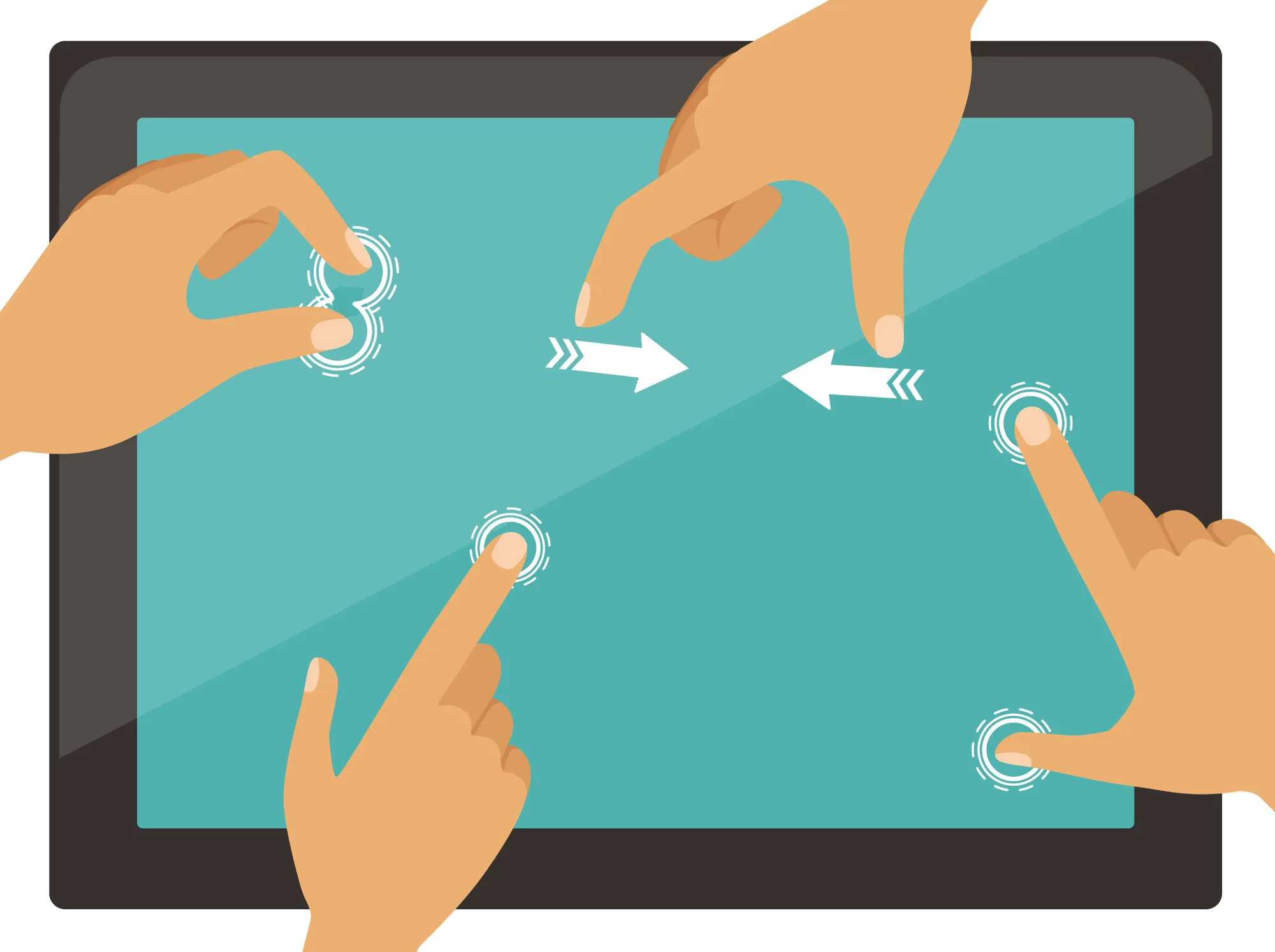 Multi-touch detection diagram showing how multiple touch points are tracked simultaneously on a capacitive touchscreen